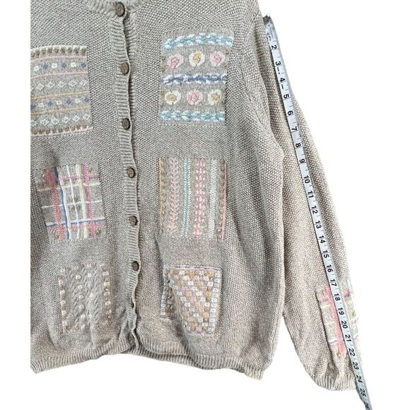 Vintage Koret Cardigan Sweater M Beige Embroidered Grandma Cottage Phoebe Buffay - Picture 10 of 15